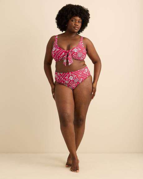 Culotte de maillot taille haute r&eacute;versible &agrave; motif de bandana et rayures