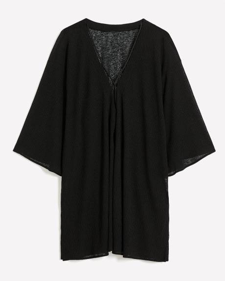 Black Knit Cover-Up Swim Dress with 3/4 Sleeves