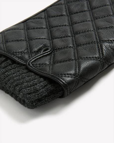 Gants en cuir noir matelassé
