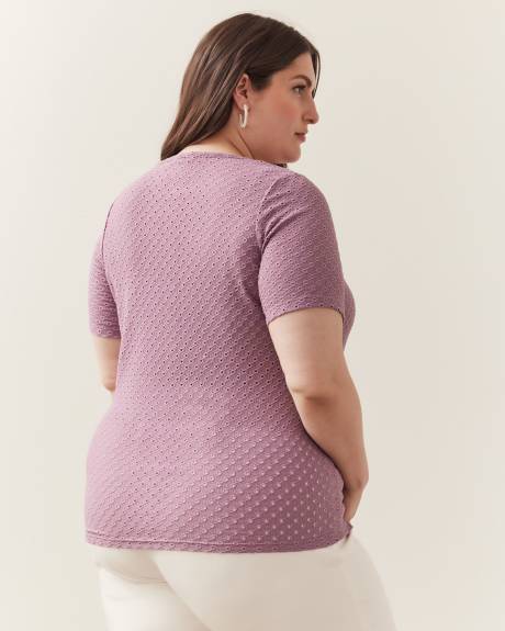 Eyelet Knit Top, Elbow-Sleeve