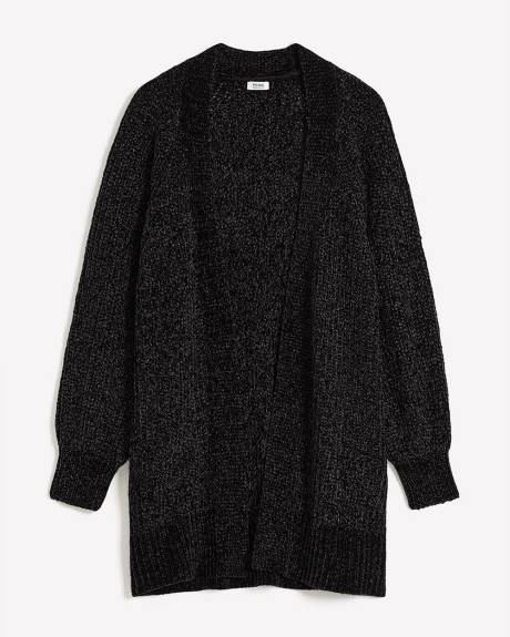 Cardigan tunique ouvert en chenille