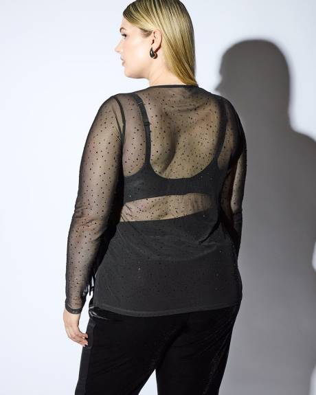 Meredith Shaw x PENN - Black Mesh Crew Neck Knit Top