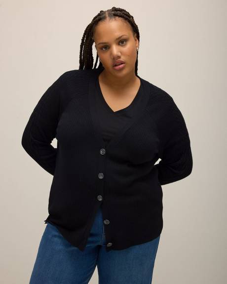 Cardigan boutonné à mailles torsadées, tissu responsable