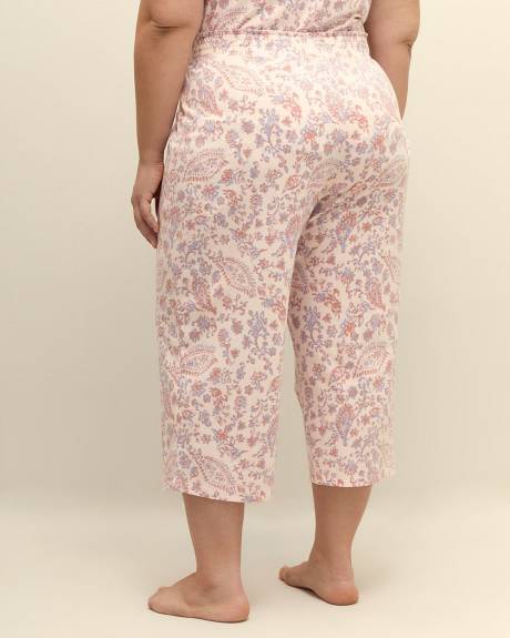 Pantalon de pyjama capri en tricot rose fleuri - ti Voglio