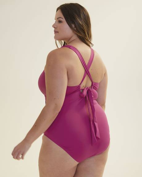 Solid V-Neck One-Piece Swimsuit