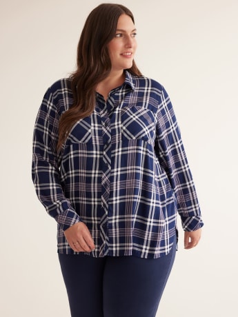 Plaid Buttoned Down Shirt with High-Low Hem