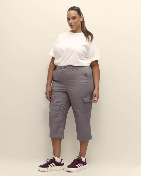 Pantalon capri en coton avec bande de taille côtelée