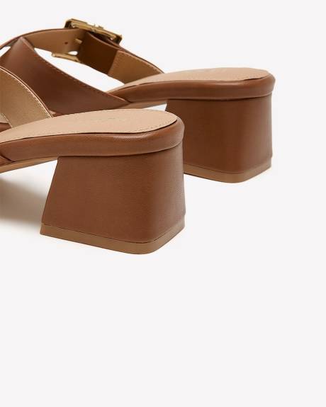 Extra Wide Width, Criss-Cross Buckle Block Heel Sandal