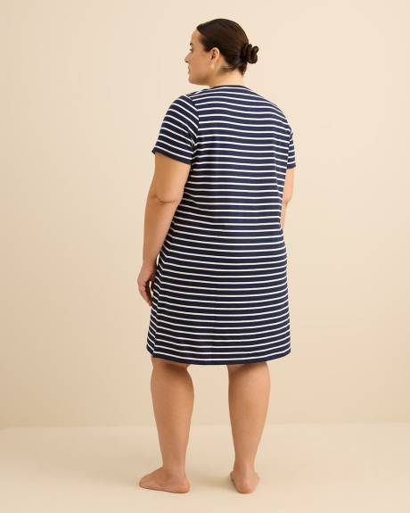Striped Short-Sleeve Sleepshirt with Pocket - ti Voglio