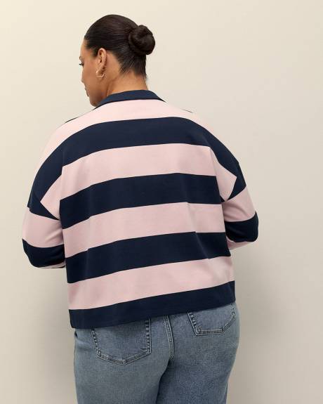 Cotton Striped Polo Sweatshirt