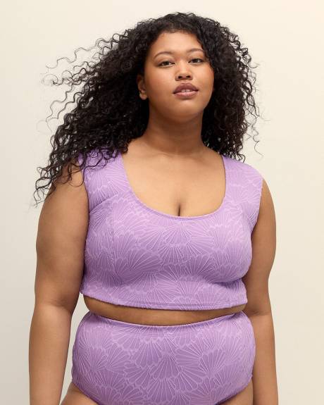 Textured Lavender Longline Bikini Top with Lace-Up Back