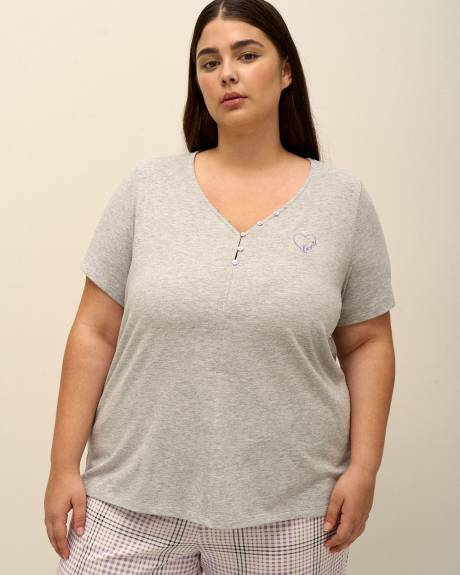 Haut de pyjama gris avec col en V boutonné - ti Voglio