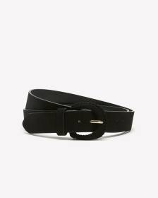 Black Faux Suede Belt with Braided Buckle