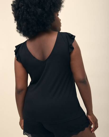 Responsible, Black Pajama Cami with Flutter Straps - Déesse Collection