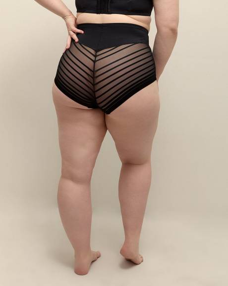 High-Waisted Cincher Brief with Striped Mesh - ti Voglio