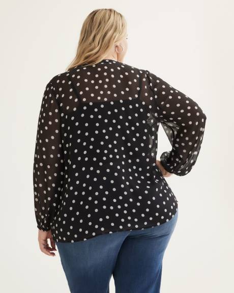 Printed Buttoned Down Blouse with Long Balloon Sleeves