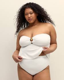Textured White Bandeau Tankini Top