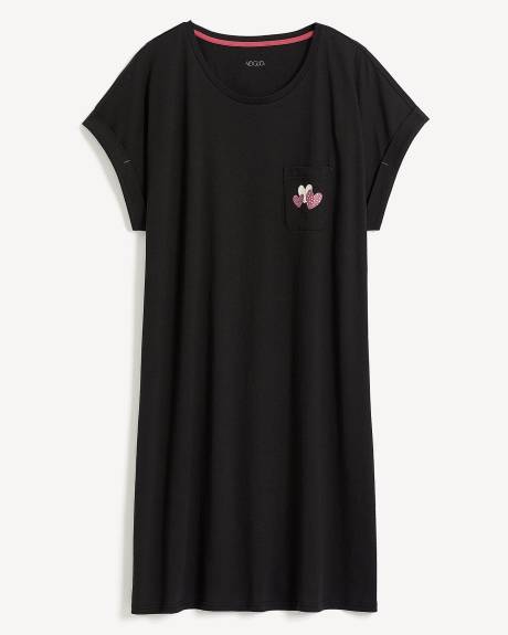 Cotton Sleepshirt with Short Sleeves and Chest Pocket - ti Voglio
