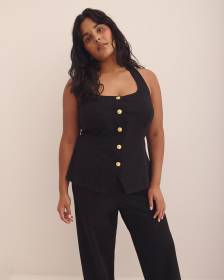 Gilet noir boutonné à attache derrière le cou - Addition Elle