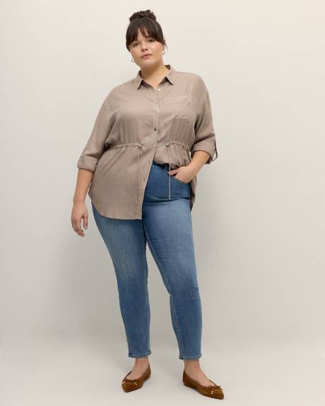 Military Shirt with Long Rolled Sleeve and Elastic Waist - Addition Elle