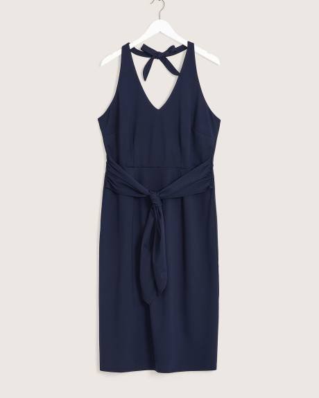 Navy Halter Neck Dress with Knotted Waist - Addition Elle