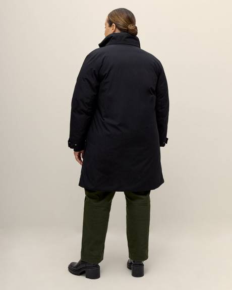 Knee-Length Parka with Removable Faux-Fur Hood