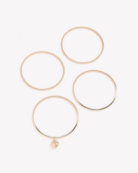 Bracelets dorés avec pendentif en coeur, ens. de 4