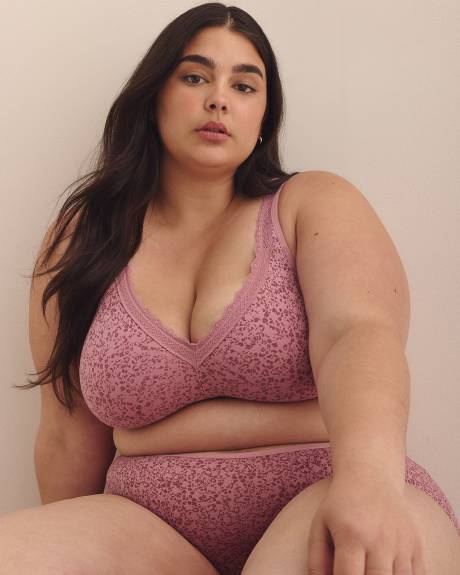 Wireless Unlined Rose Cotton Bra with Lace Trim - ti Voglio