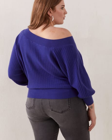 Raglan Sleeve Sweater With Asymmetric Boat Neck - Addition Elle