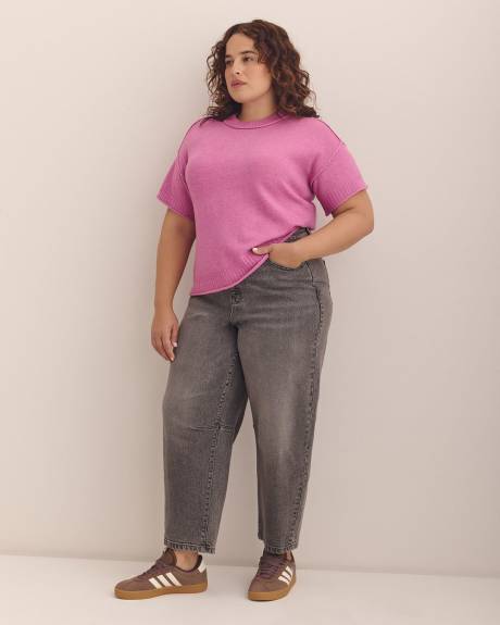 Pull décontracté à col rond et manches courtes