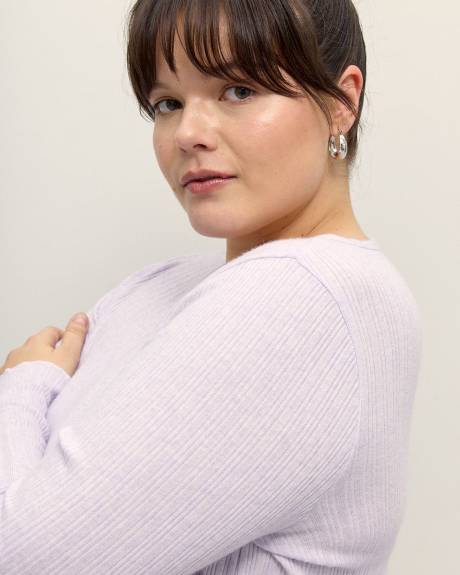 Ribbed Knit Top with Trumpet Sleeves - Addition Elle