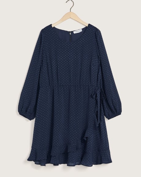Solid Faux-Wrap Dress with Ruffled Hem - Addition Elle