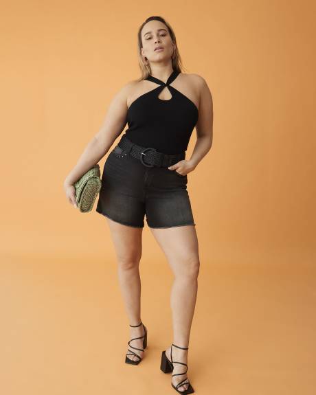 Embellished Denim Short, Black Wash - Addition Elle