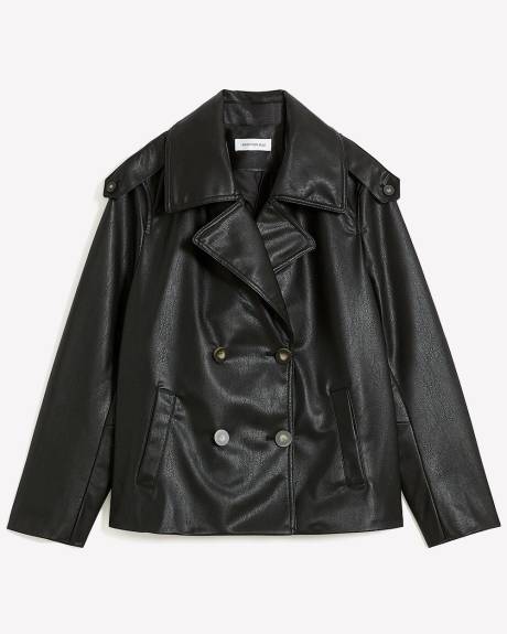 Faux-Leather Double-Breasted Short Coat - Addition Elle