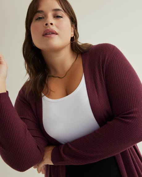 Long Ribbed Open Cardigan