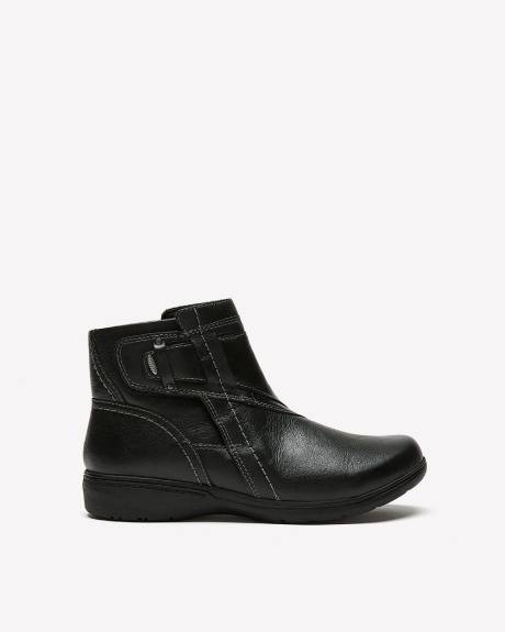 Wide Width, Black Leather Bootie with Flap - Clarks