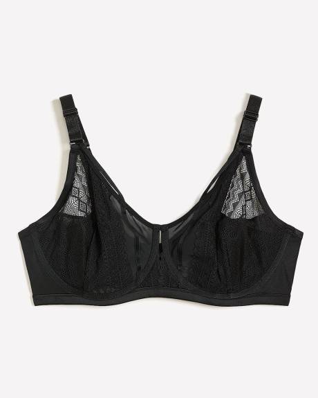 Soutien-gorge balconnet noir avec dentelle, maille et satin, avec armatures - Déesse Collection
