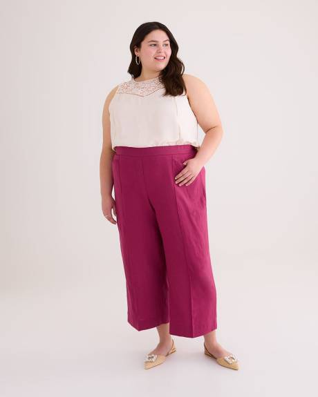 Pantalon court à jambe large en mélange de lin