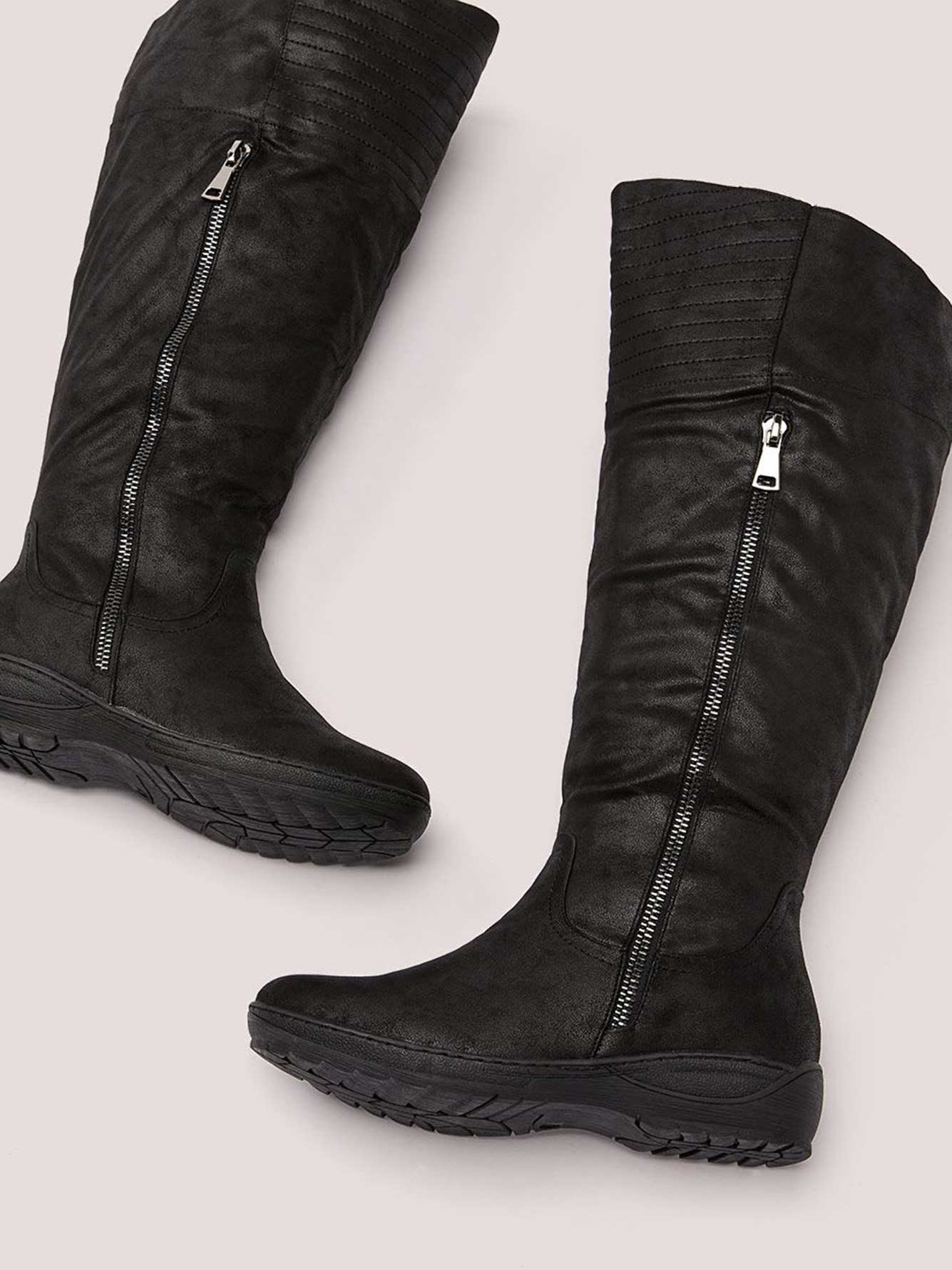 wide calf black suede boots
