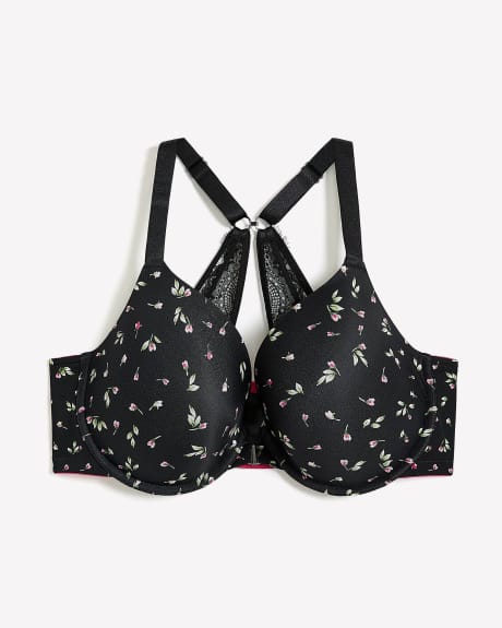 Printed Microfibre Front-Closure Plunge Bra with Lace Back - Déesse Collection