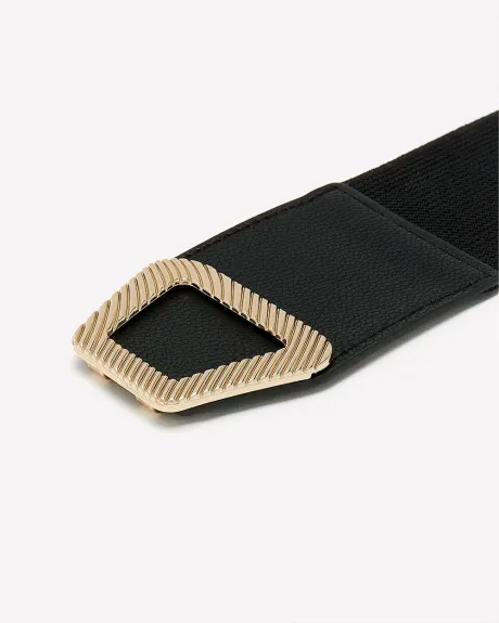 Black Elastic Belt with Golden Trapeze Buckle