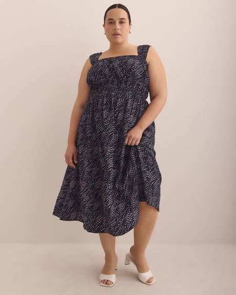 Sleeveless Wavy Dotted Smocked Midi Dress