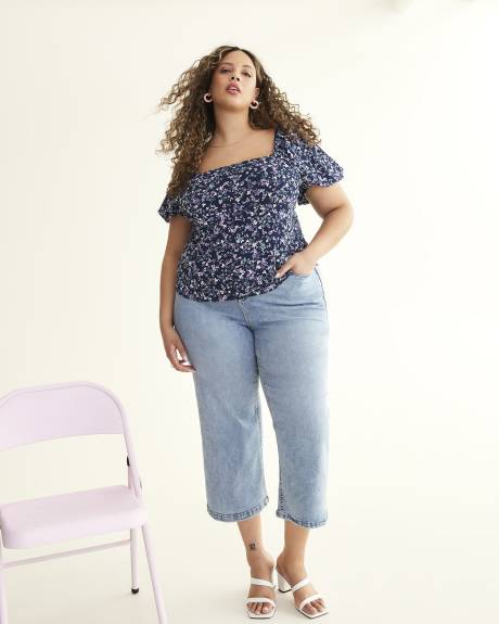 Blouse imprimée en crêpe avec manches courtes ballon