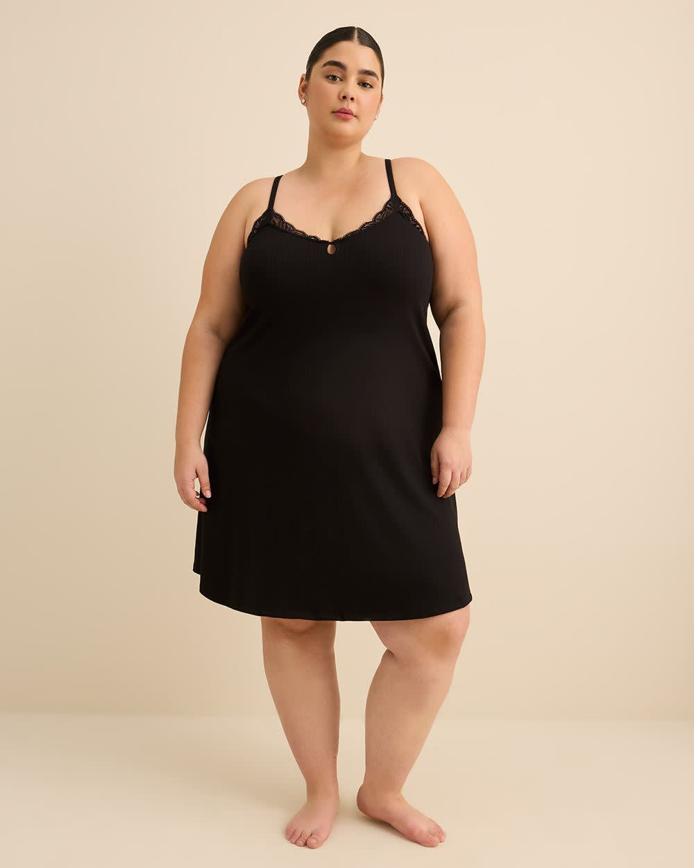 Sleeveless Rib Knit Nightgown with Lace - D&eacute;esse Collection