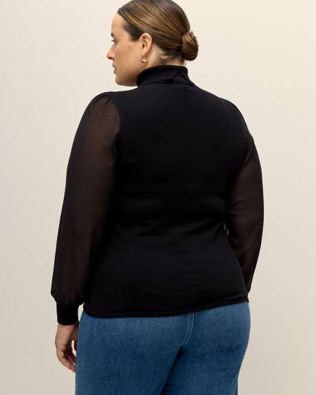 Black Turtle Neck Sweater with Chiffon Sleeves - Addition Elle