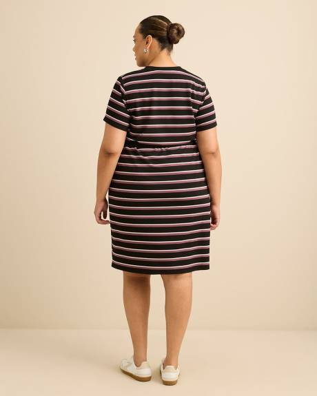 Black Striped Knit Dress with Removable Belt