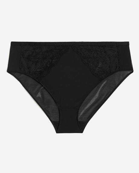 Culotte échancrée noire avec dentelle et maille - Déesse Collection