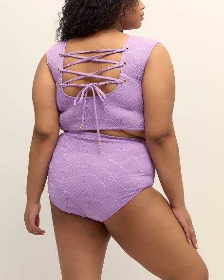Textured Lavender High-Waisted Swim Brief
