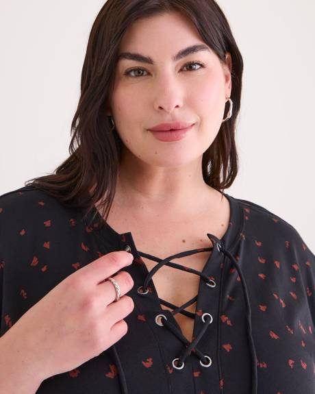 A-line Knit Top with Lace-Up V-Neck