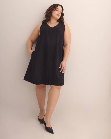 Linen Blend V-Neck A-Line Dress